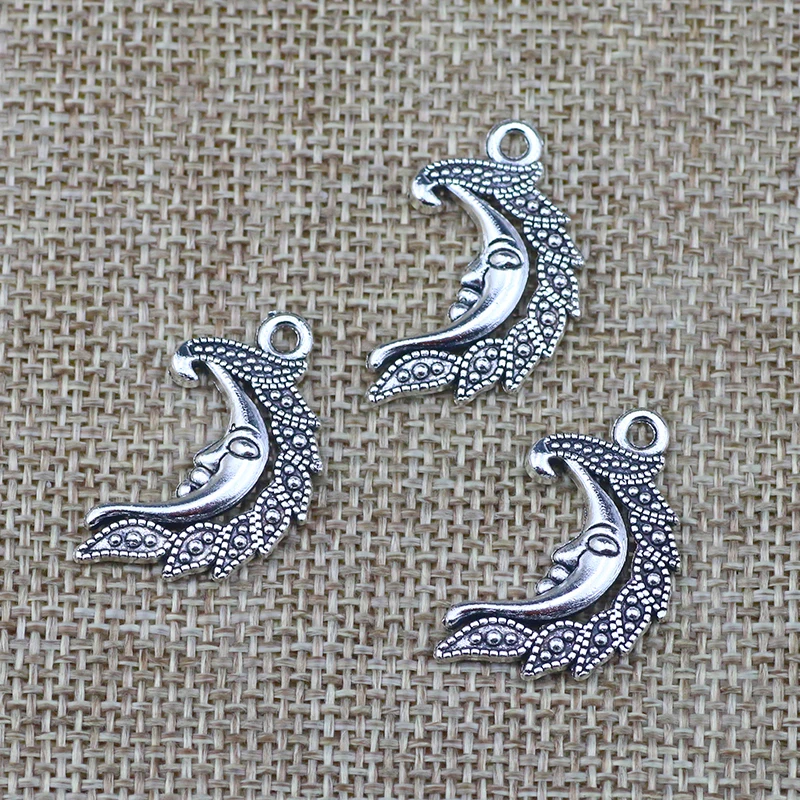 10 Pieces 18*29mm Mixed Alloy Antique Silver Color Moon Wicca Charms Vintage Pendant Accessory For DIY Jewelry Making