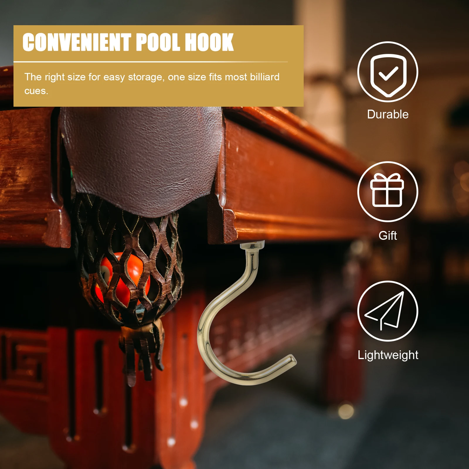 

Pool Table Hook Sturdy Iron Snooker Table Accessory Durable Easy Install Storage Space for Billiard Cues Wear-Resistant Cue