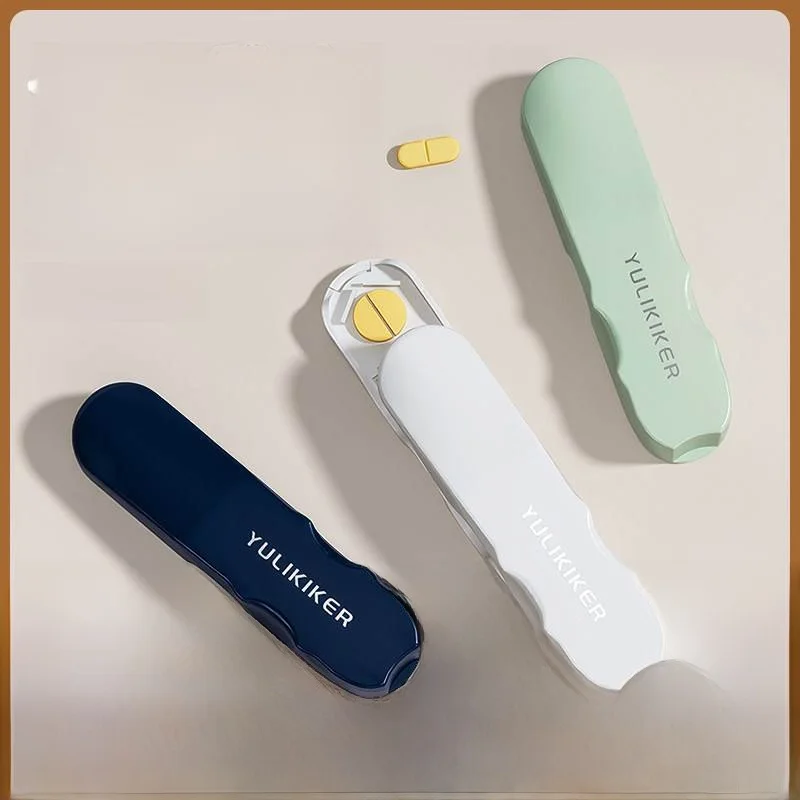 ポータブル薬分割器-四分割ピルカッター-高品質薬分割器-対2分割器-使いやすい小型ピルボックス