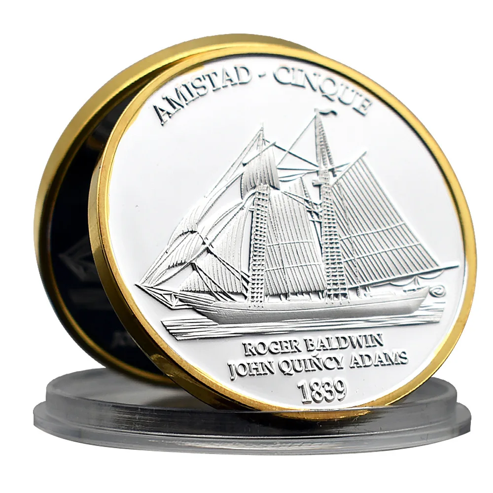 1839 American Civil War Boat Amistad Anniversary Collectibles Commemorative Coins Silvery Plated USA Challenge Coin