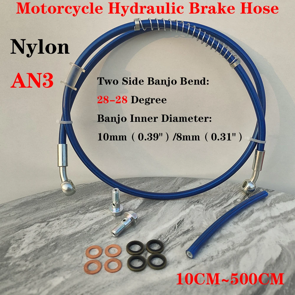 

Blue 28°-28°Motorcycle Hydraulic Brake Clutch Oil Hose Line Pipe Stainless Steel Braided Pipe line M8x1.25mm or M10X1.2mm Banjo