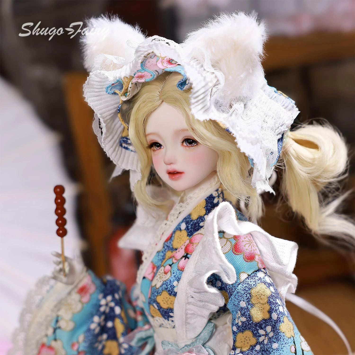 ShugaFairy Koti B Lalka BJD 1/4 - Ręcznie robiona, pozowalna, w stylu anime, japońska pokojówka, pełny zestaw kimona - Kolekcjonerska na zamówienie