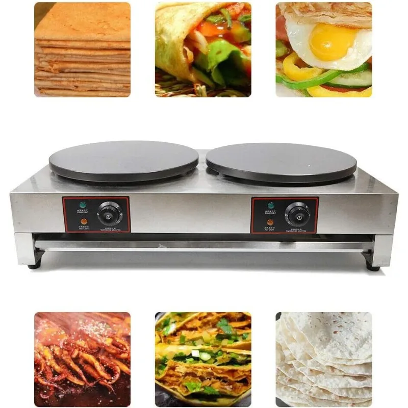 Plancha para hacer crepes, máquina para hacer panqueques, máquina para hacer crepes eléctrica comercial de 16 "de doble cabezal, máquina para hornear panqueques no