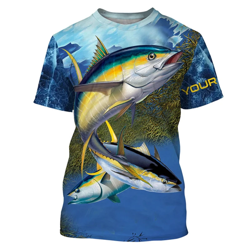 Summer 3D Fish Print T Shirt For Men Outdoor Go Fishing Clothes Casual O-neck Pullover Harajuku Tops Oversized Short Sleeve Tees