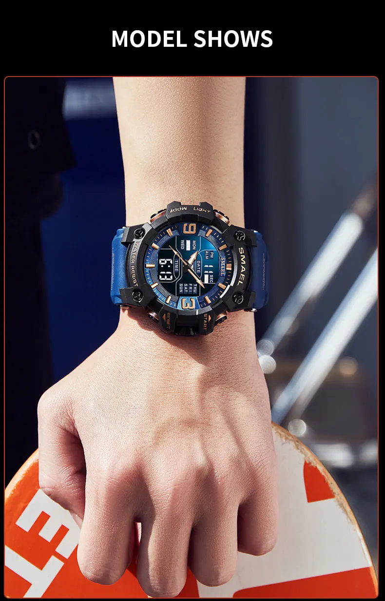 SMAEL 8049 Watch Sport LED Light Alarm Clock Dual Time Display WaterproofWeek Auto Date Wristwatches Quartz S612dec65ca984563a79efa2b3e58214dx