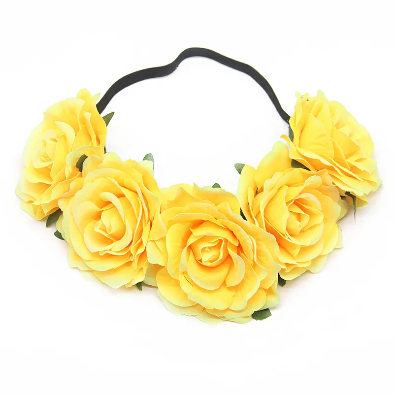 opaska kwiaty na wesele big rose flowers crown for women queen wedding bridal wreath girls garland elastic black purple red hair