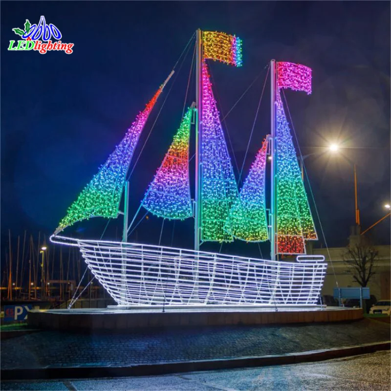 

Custom. IP65 high quality 3D boat sculpture led boat motif lights for outdoor street decoration