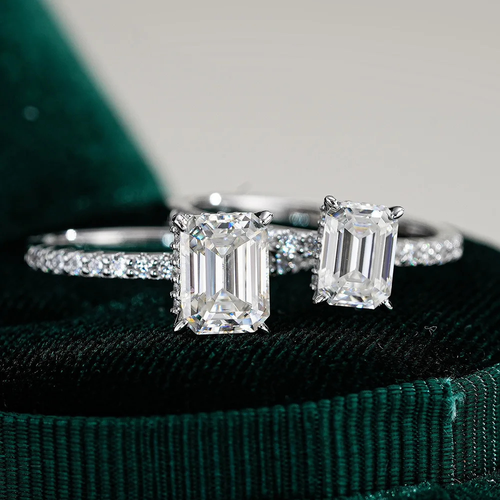 

S925 Sterling Silver Rectangular Ring, 1 Carat Women's Ring, European and American Moissanite Ring