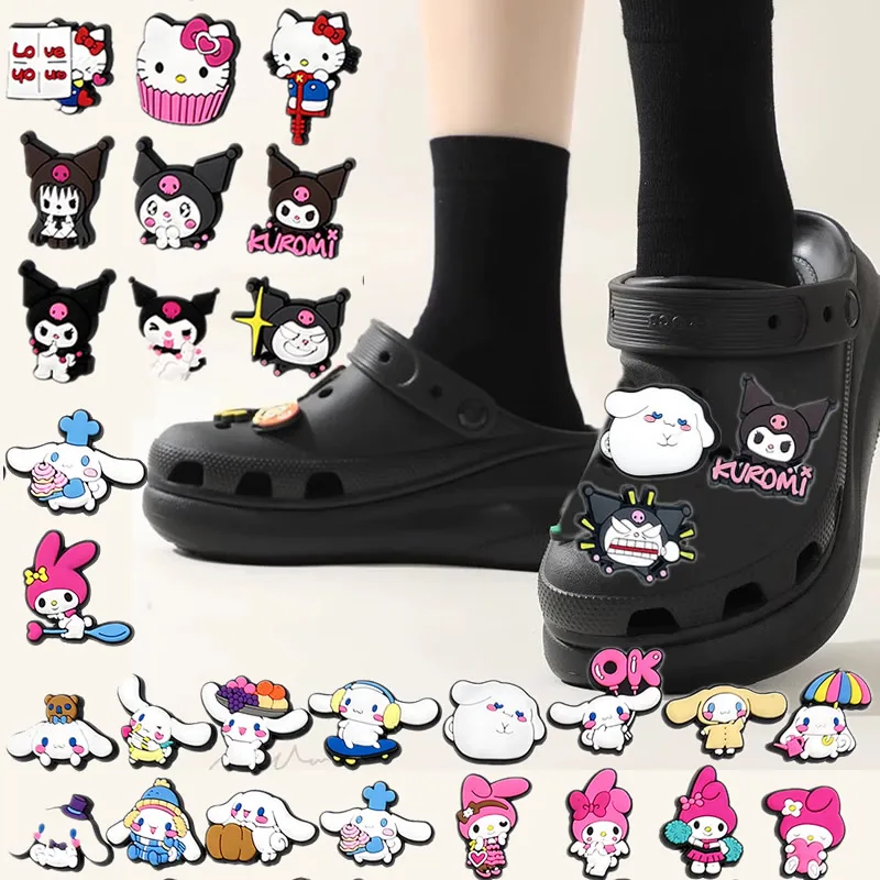 Kawaii Sanrio Kuromi Shoe Charms Buckle Accessories Set Funny Hello Kitty Cinnamoroll Melody Pochacco Kid DIY Sandals Charm Gift