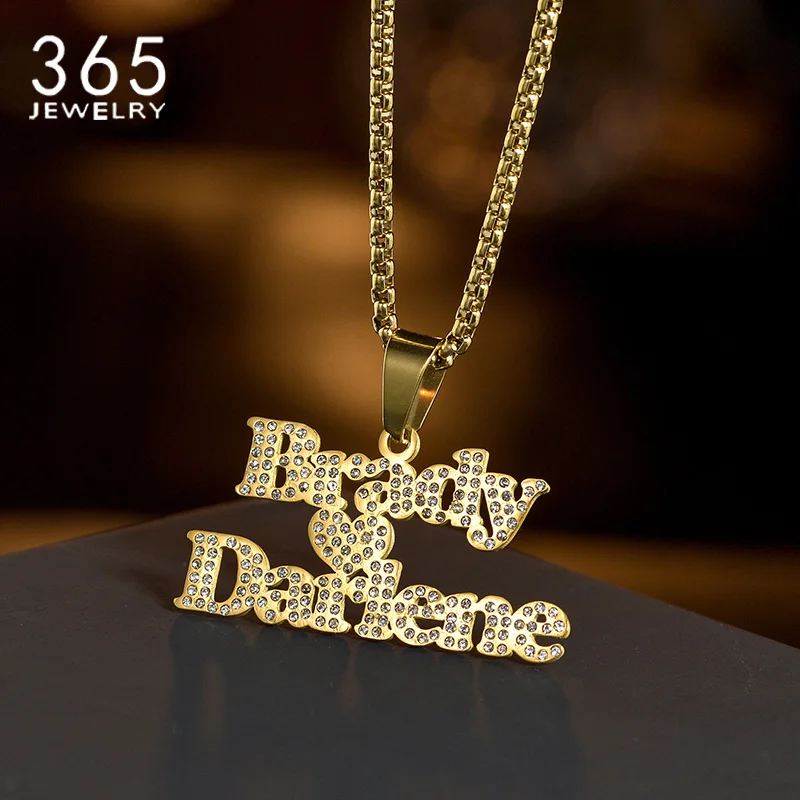 

Personalized Customized Nameplate Necklace Beads Chain Women Custom Gold Color Stainless Steel Heart Zircon Pendant Jewelry Gift