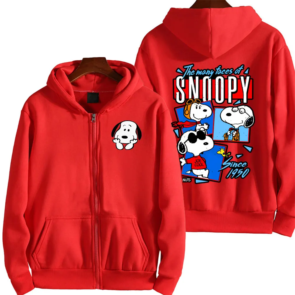 

Snoopy Red Cartoon Anime Men Hoodie Spring Autumn Fashion Women Sweatshirt With Zipper 2024 New Couple Jacket Coat