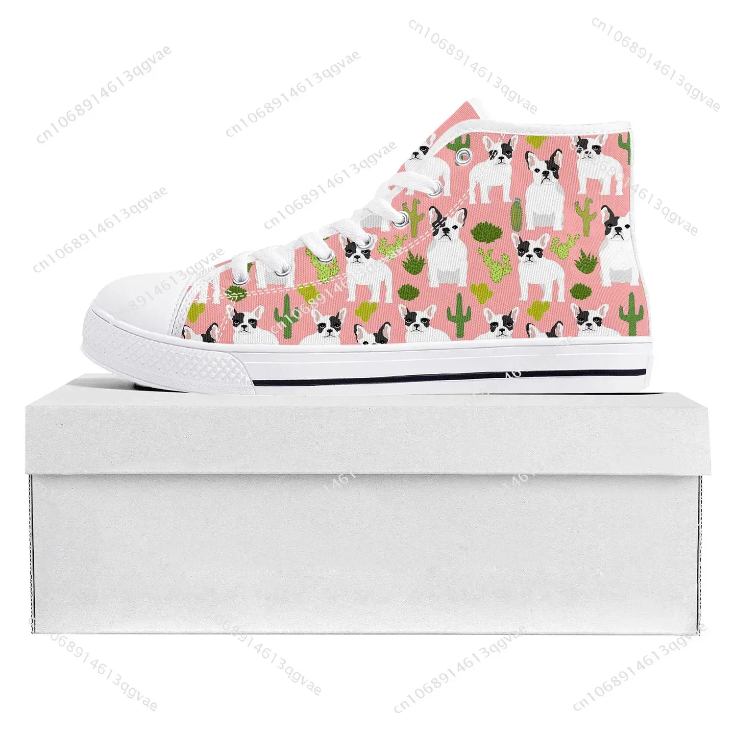 Boston Terrier High Top Sneakers Mens Womens Canvas Sneaker Casual Couple Shoes Custom Made Shoe White