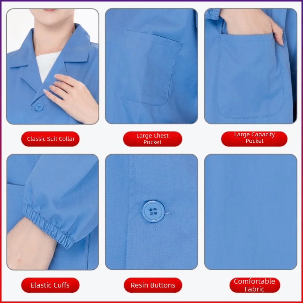 Professional Food Factory Work Coat Cotton with Pocket Protective Work Uniform Comfortable Skin-friendly