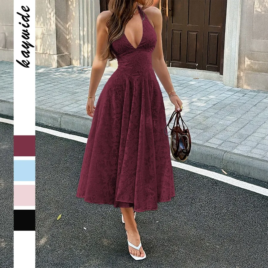 

【New style】Diyun elegant and fashionable neck-hanging pleated long dress, women's dress, summer 2026