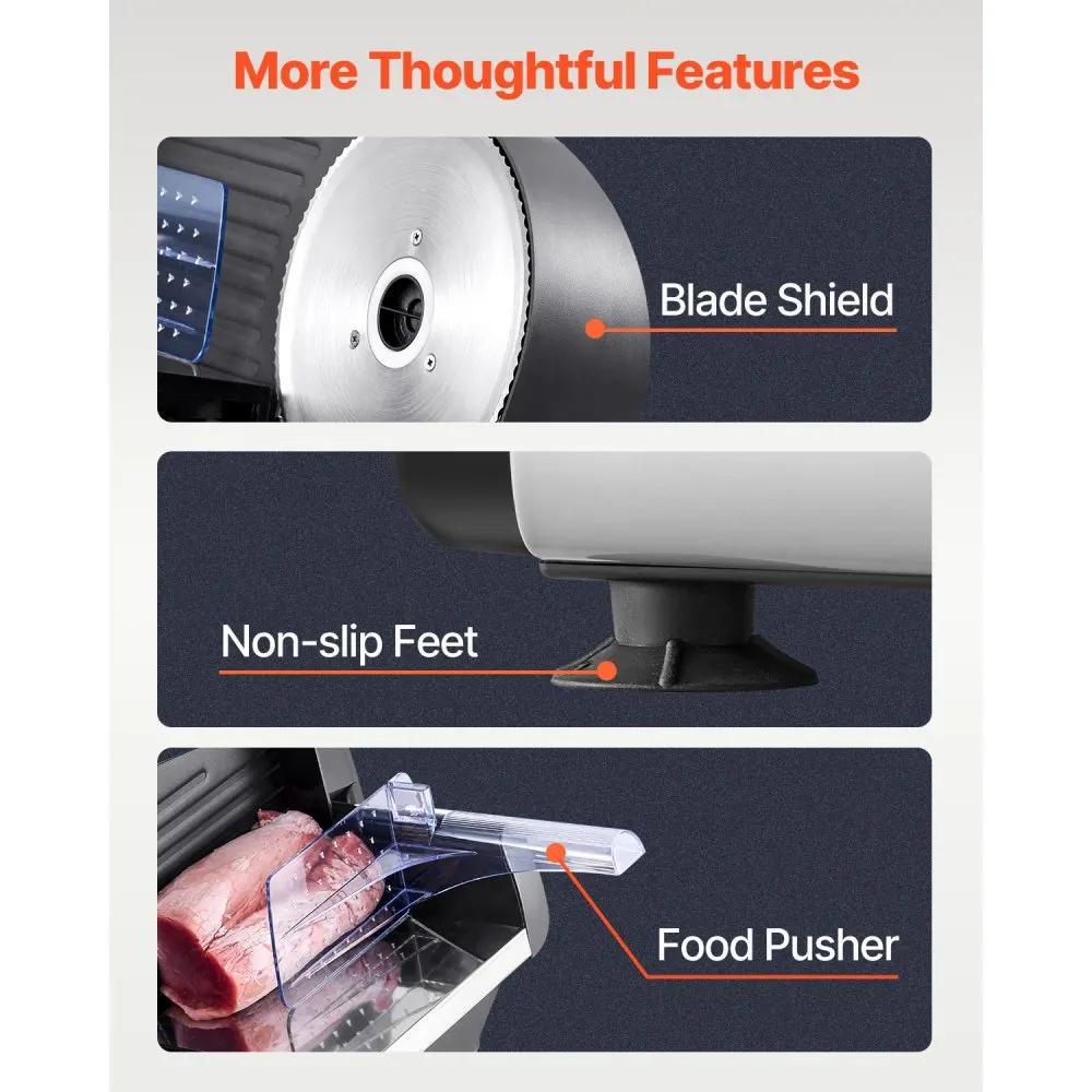 قطاعة لحم VEVOR، قطاعة طعام ديلي كهربائية 7.5 بوصة، قطاعة لحم 180 وات مع ماكينة تقطيع الطعام بشفرتين SUS420 الفاخرة