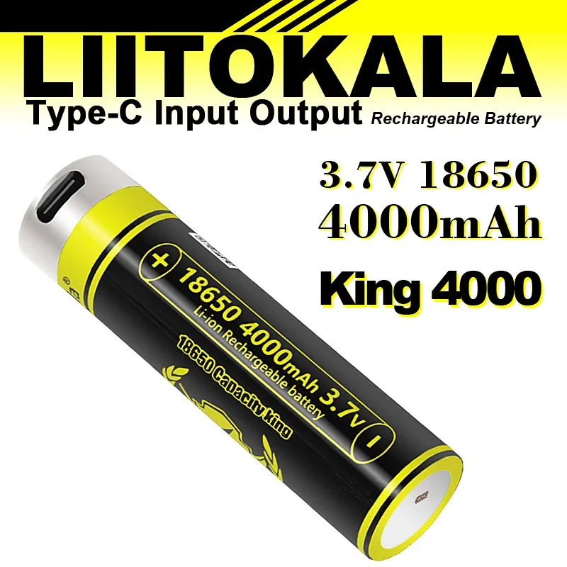 1-24 sztuk LiitoKala KING4000 typ C 5 V wejście 3.7 V 18650 4000 mAh pojemność akumulator litowy USB do klawiatury zabawkowej — zdjęcie 2