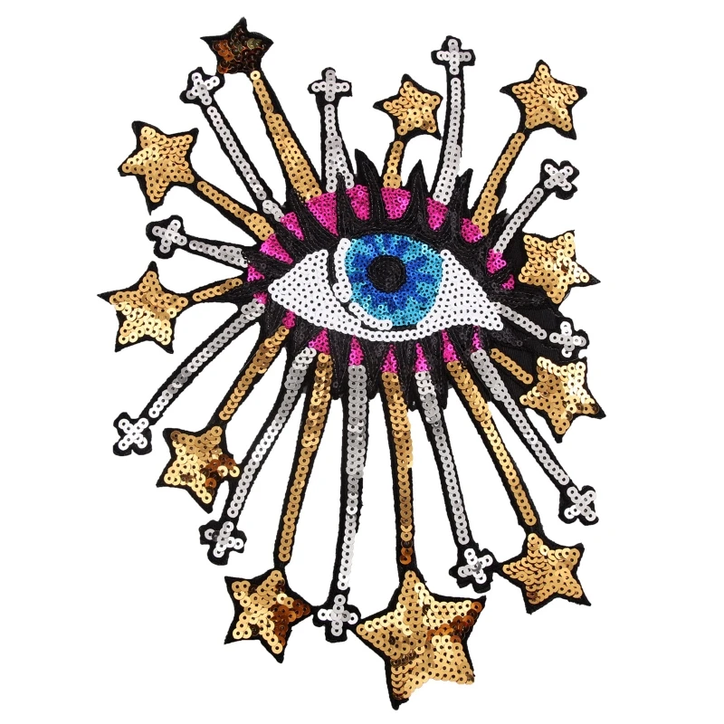 Unique Cartoon Colorful Big Eye Sew/Iron On Appliques Glitter Sequins Embroidery Patches for Clothing Art DIY Badge Decor