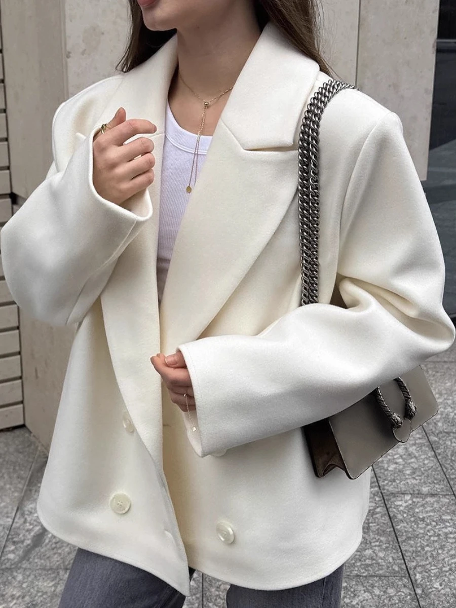 TWOTWINSTYLE Wit High End Office Jas voor Vrouwen Notched Kraag Lange Mouw Patcfhwork Double Breasted Herfst Jas Vrouwelijke Nieuwe