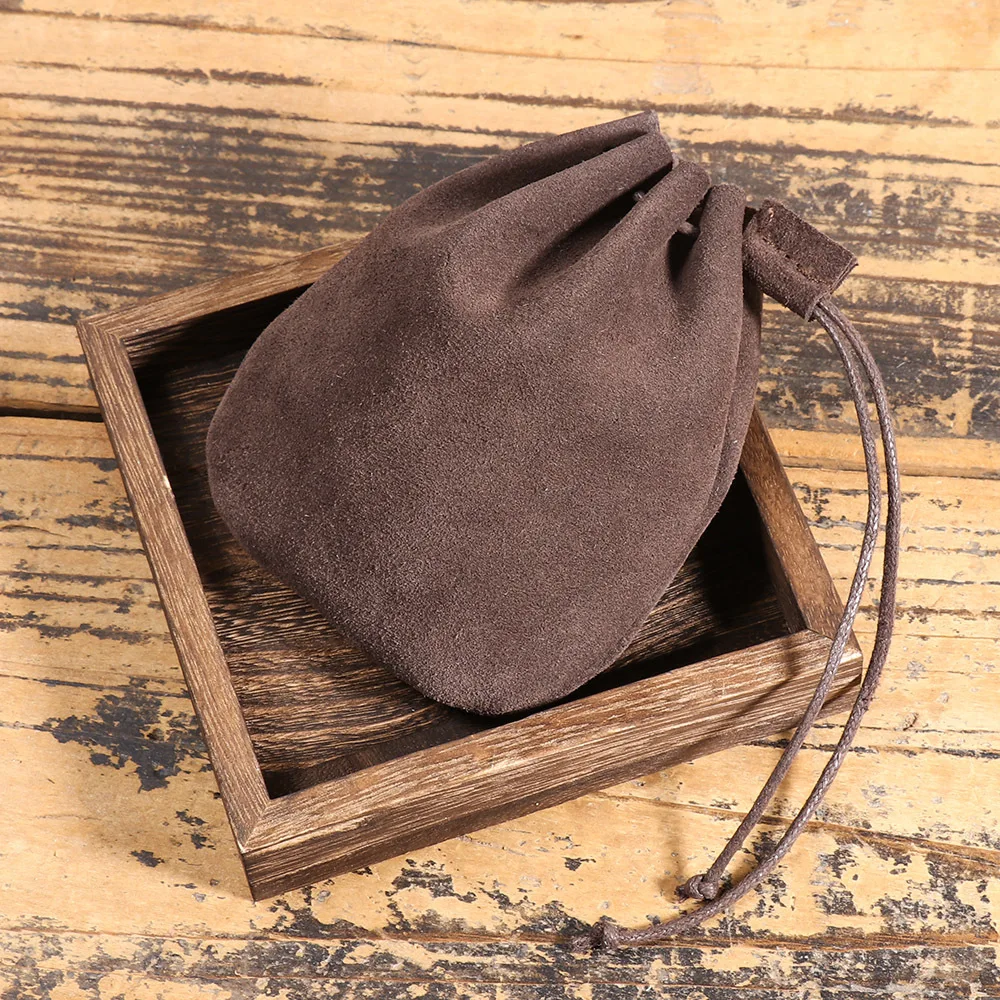 Vintage Full-Grain Leather Drawstring Coin Pouch - Multi-Functional Small Money Bag for Cash, Travel Essentials & Gift