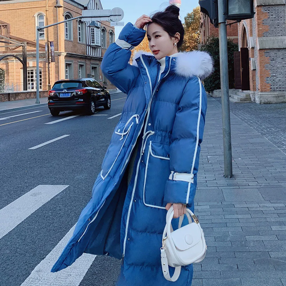 2025 Winter Long Parkas Women Down Cotton Jacket Fashion Casual Thicken Puffer Coat Hooded Fur Collar Elegant Female Overcoat