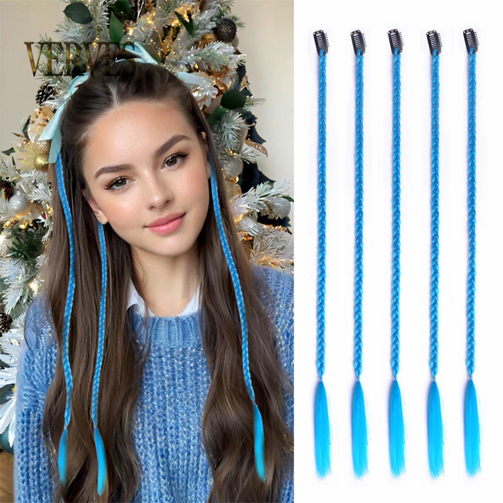 

Заколки для наращивания волос 5 шт. Красочные синтетические волосы для плетения косичек в коробочке Синий Розовый Оранжевый Красочные косы 50 см