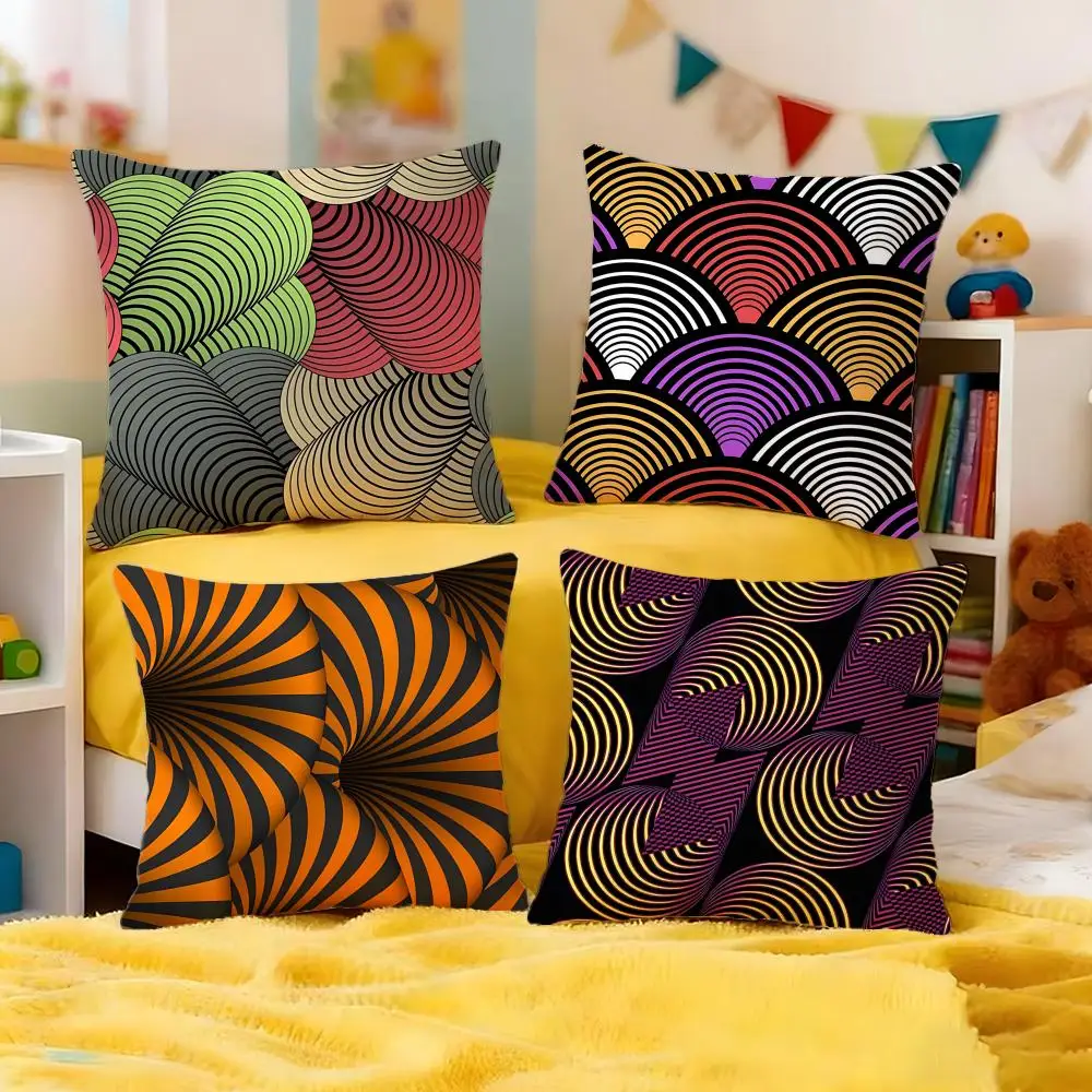 Housse de coussin à rayures spirales optiques 3D fascinantes, imprimé intégral, taie d'oreiller douce de qualité supérieure, respectueuse de la peau, pour la maison, le bureau et les voyages