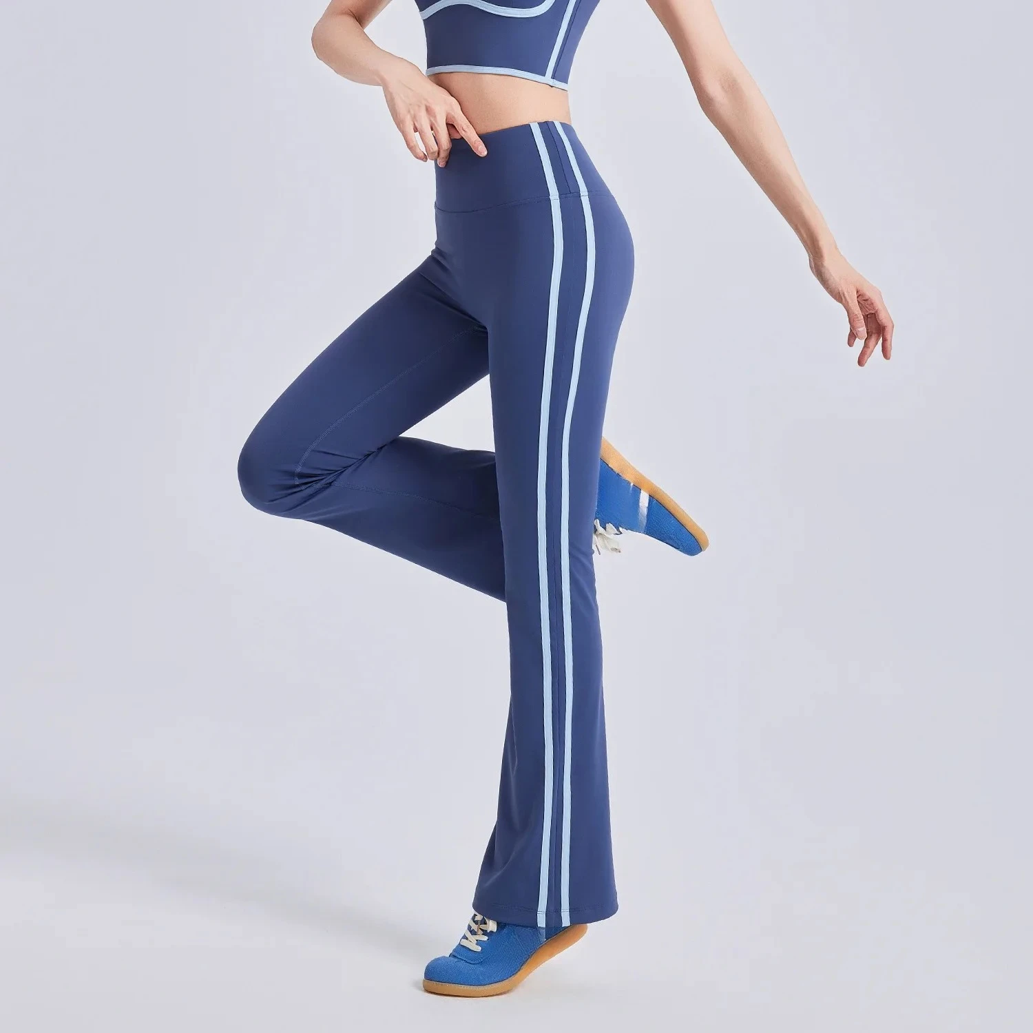 

New Striped Flared Pants Running Nude Elasticity Sports Fitness High Waist Hip Lift Yoga Trousers Women