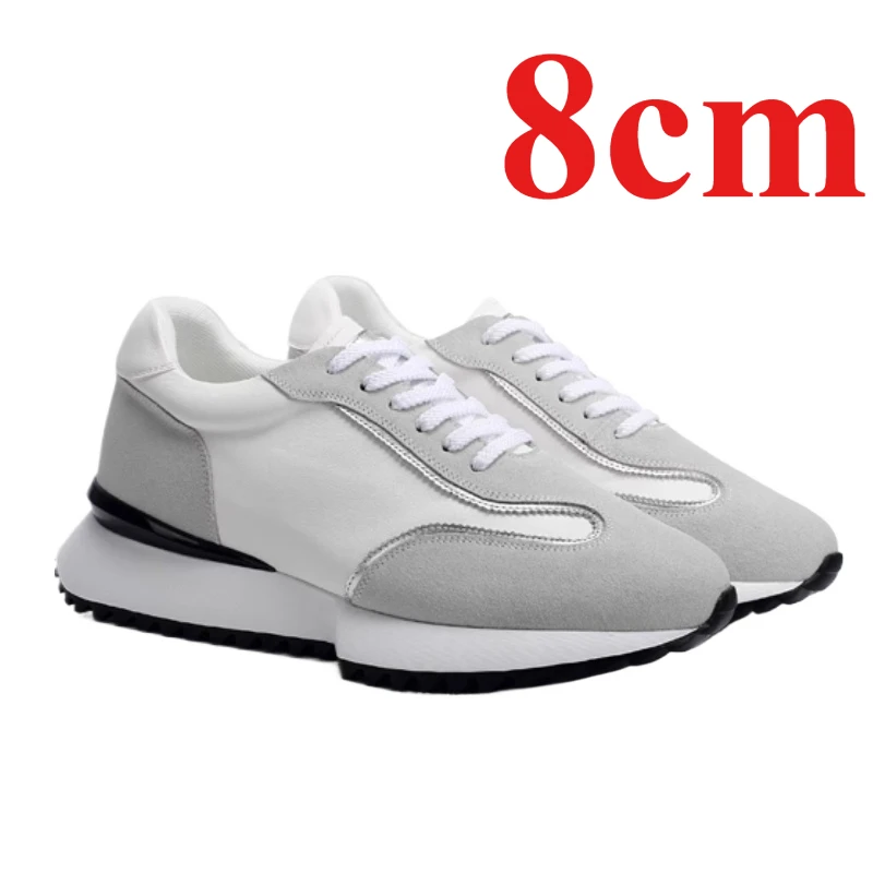 Invisible Elevated Shoes for Men's 8cm Fashiona Casual Sports Thick Bottom Shoes Genuine Leather Height Increasing Skate Shoes