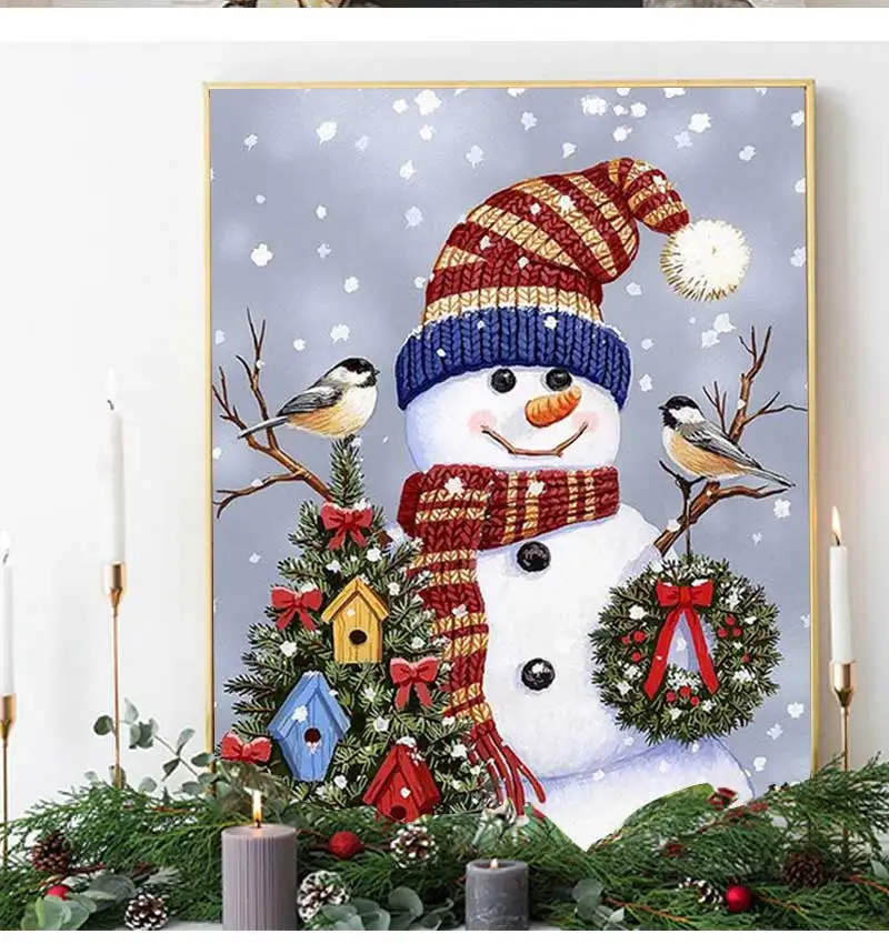 Christmas Canvas Painting Christmas Tree Wreath Snow Backgrounds For Photography Nordic Wall Art Poster Pictures for Home Decor