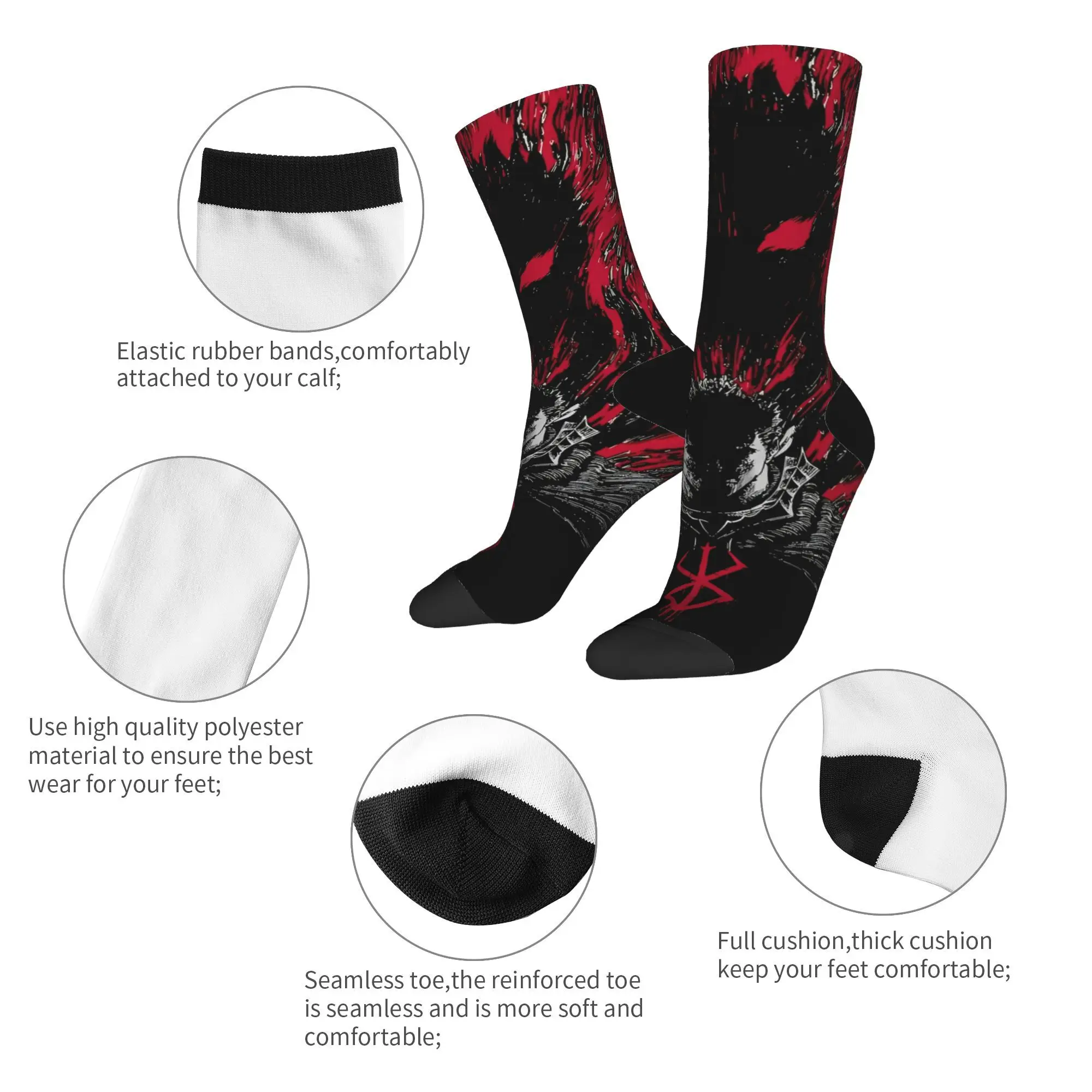 애니메이션 B-berserks 양말 빈티지 스타킹 겨울 미끄럼 방지 남성용 양말 따뜻한 소프트 디자인 러닝 양말