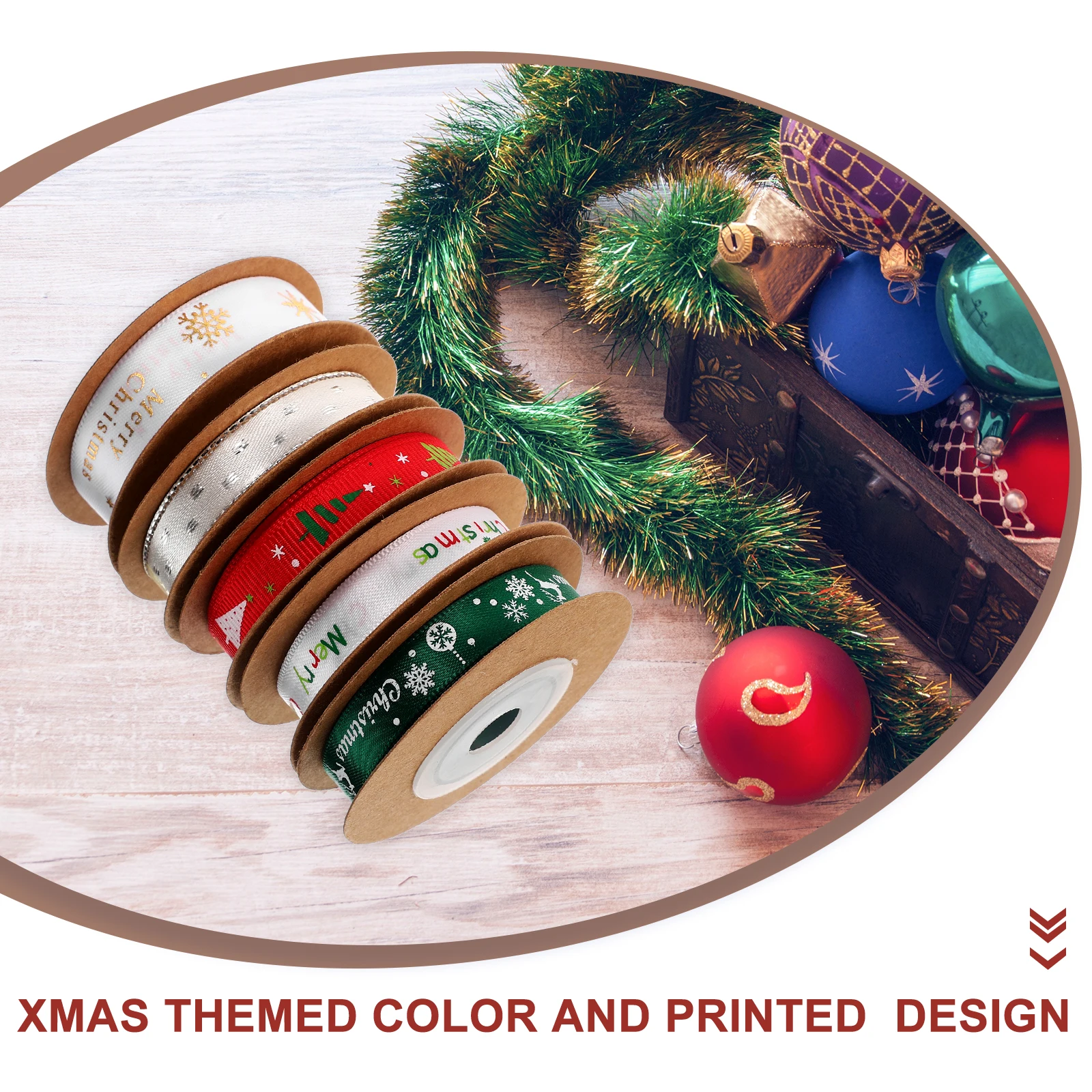 

5 Rolls Gift Packaging Webbing Durable Polyester Present Wrapping Christmas Decorative Ribbons for Gifts Reusable Easy to Carry