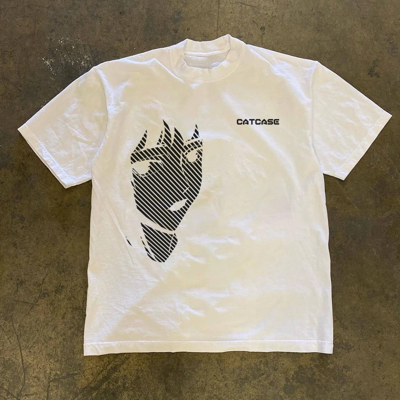 Vintage Halftone Portrait CATCASE Text Y2k Graphic Tee Cotton Mens Womens T-Shirt Summer Streetwear