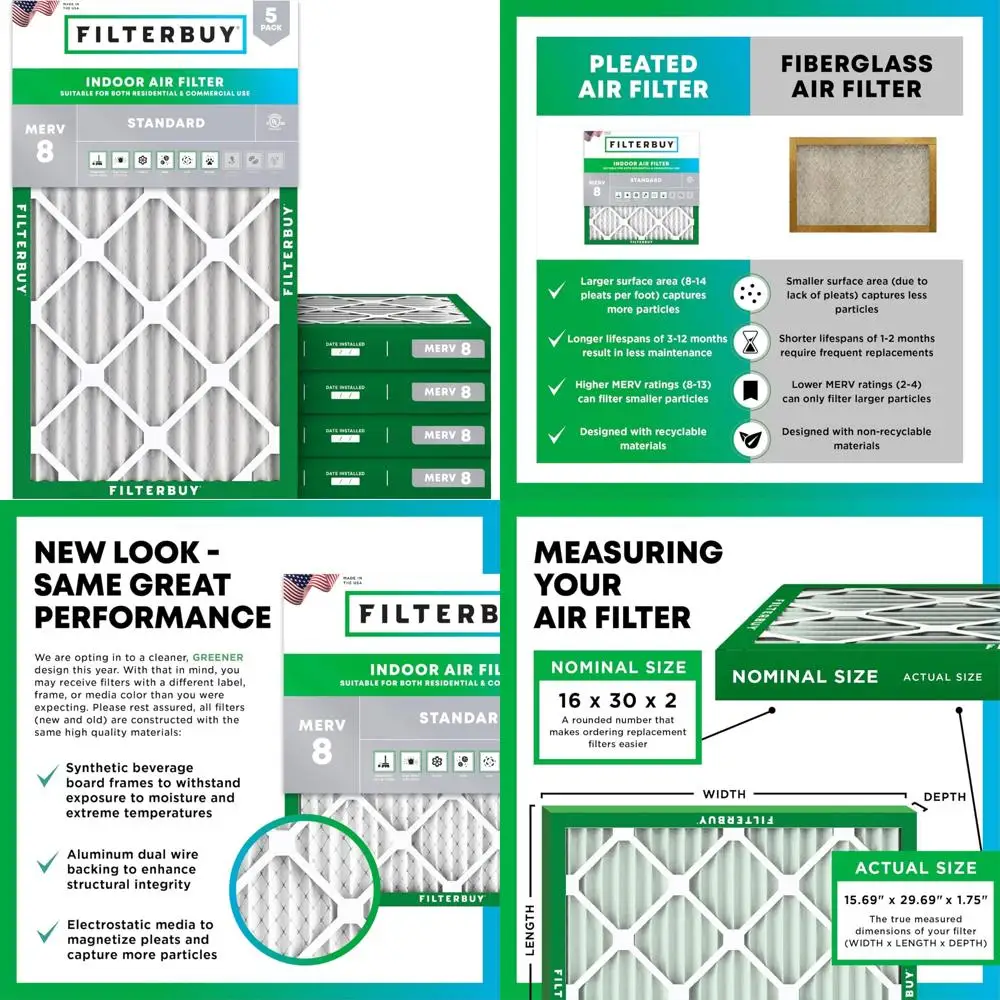 

Electrostatic Pleated Air Filters MERV 8 (MPR 700) Dust Defense Replacement - 5 Pack HVAC AC Furnace Filters for 16x30x2