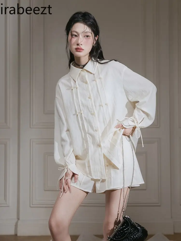 

New Chinese Cheongsam-Style Blouse & Shorts Set For Women Summer Loose-Fit Embroidered Floral Top With Beaded Shorts Lightweight