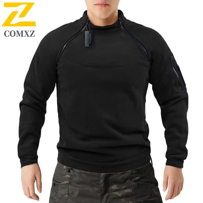 

Men Outdoor Sweatshirt Spring Hunting Style Thermal Breathable Side Zipper Fleece Pullover Warm Training Hoodie Trekking Top