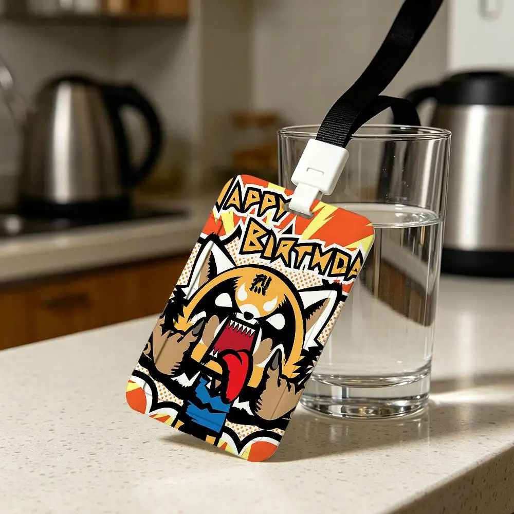 A-Aggretsuko Anime-Rock Card Holder Neck Strap Pendant Door Badge Holder Lanyards Keychain Work Credential Case Gift