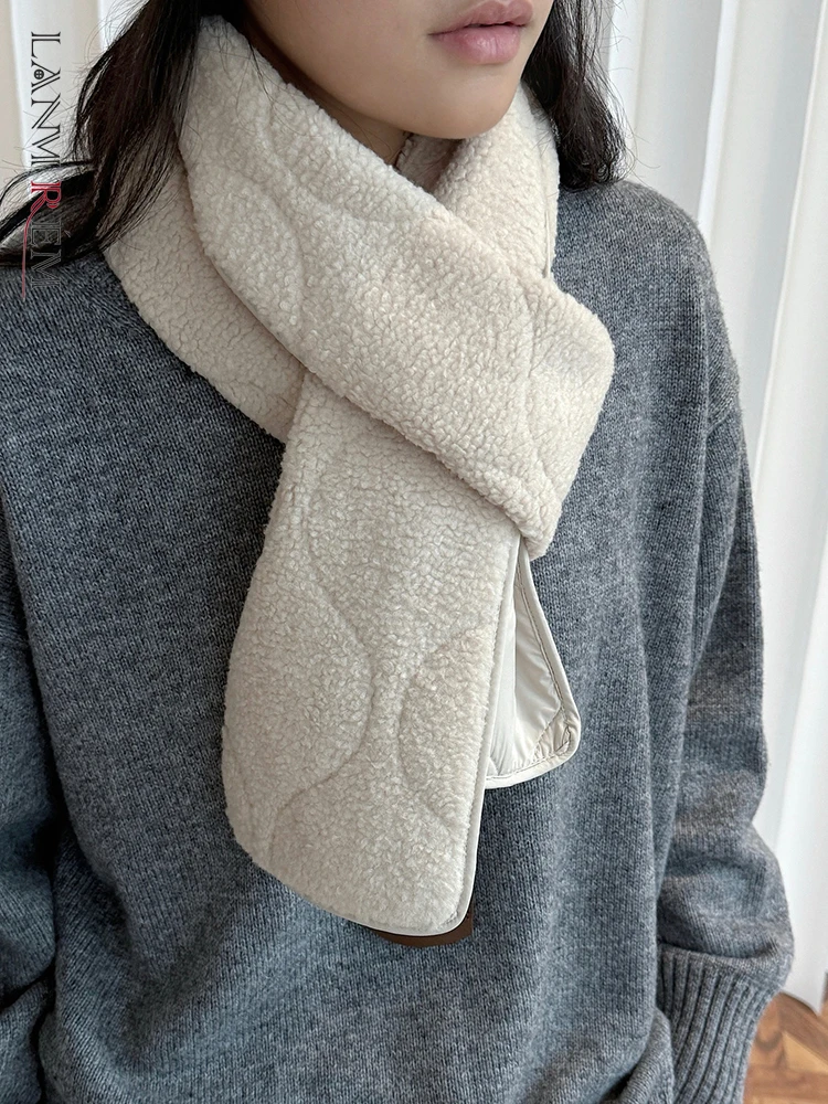 [LANMREM] Minimalism Lamb Wool Scarf For Women Thick Warm Casual Versatile 135cm-175cm Female Scarfs 2024 Winter New 26C1461