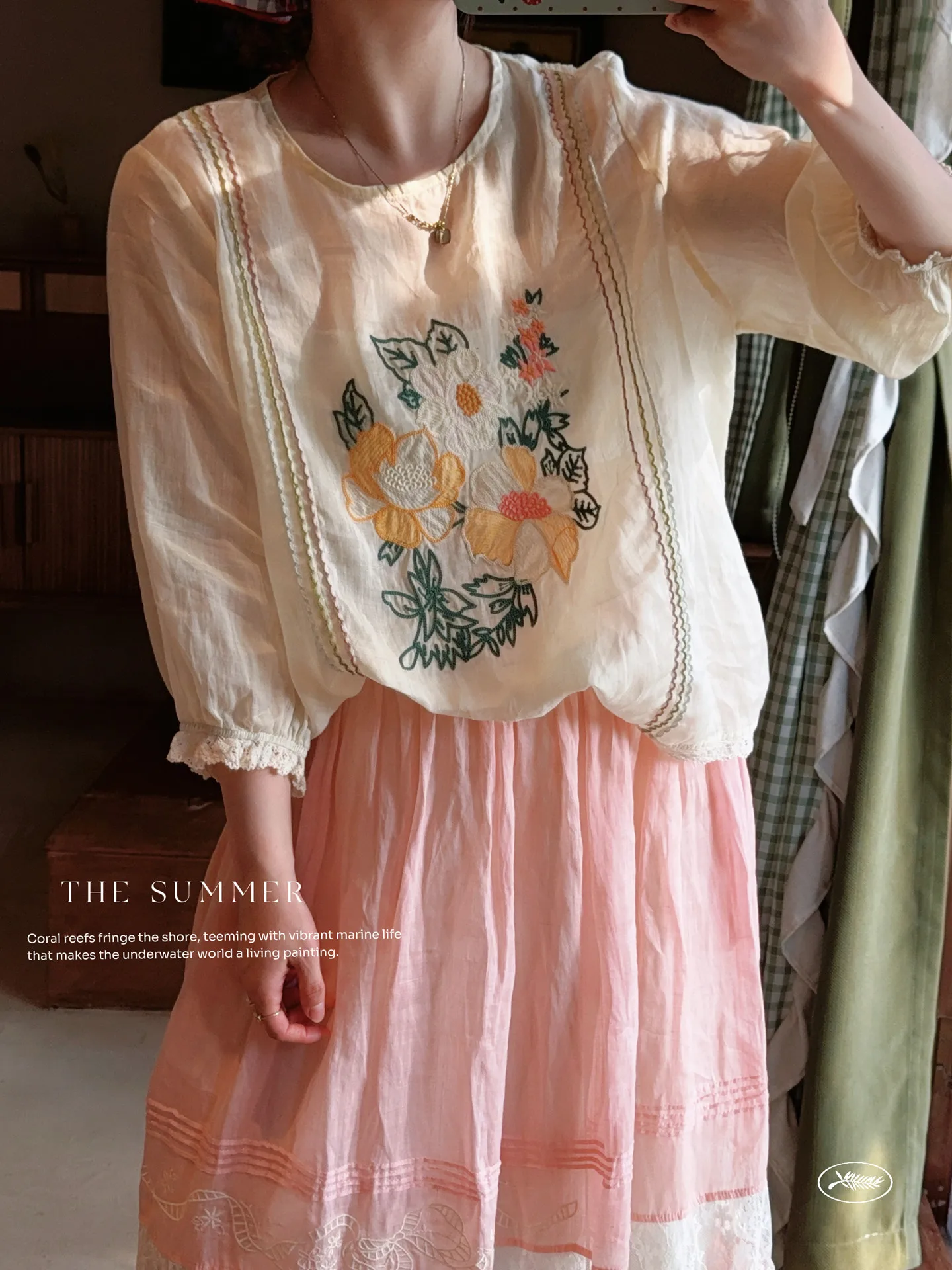 

TIYIHAILEY Ramie New Blouse Tops For Women Three Quarter Lantern Sleeve Tees Thin Loose Shirt 2026 Embroidery Lace Patchwork