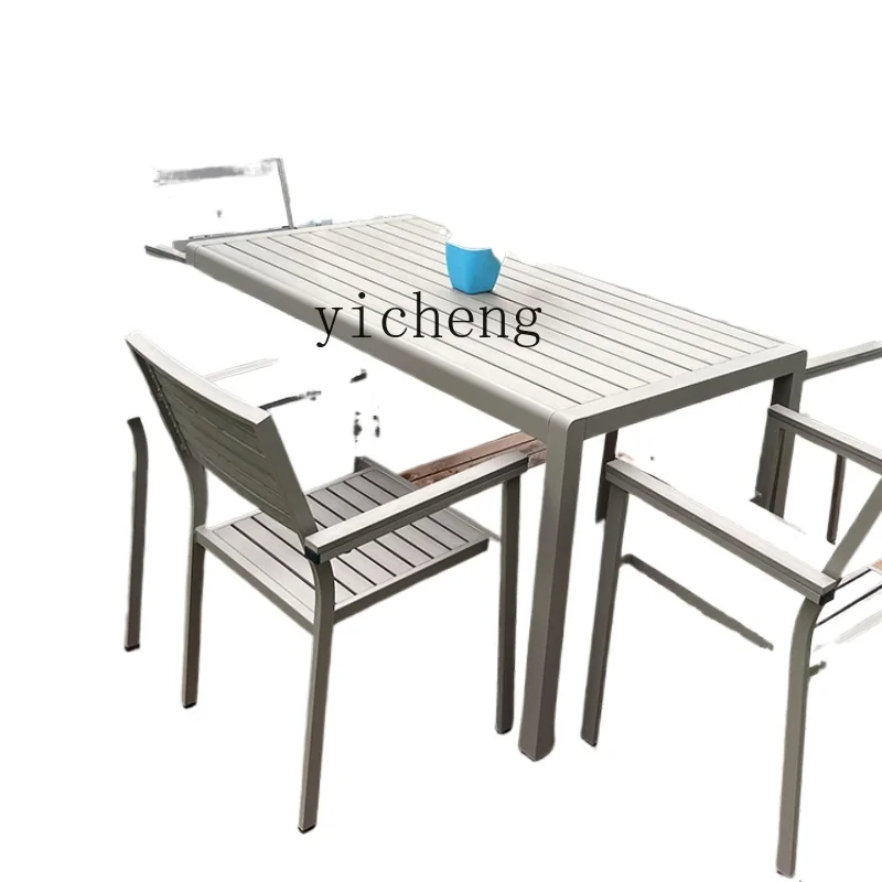 

ZF Outdoor Plastic Wood Long Table Villa Courtyard Antiseptic Wood Outdoor Dining Table Garden Outdoor Balcony