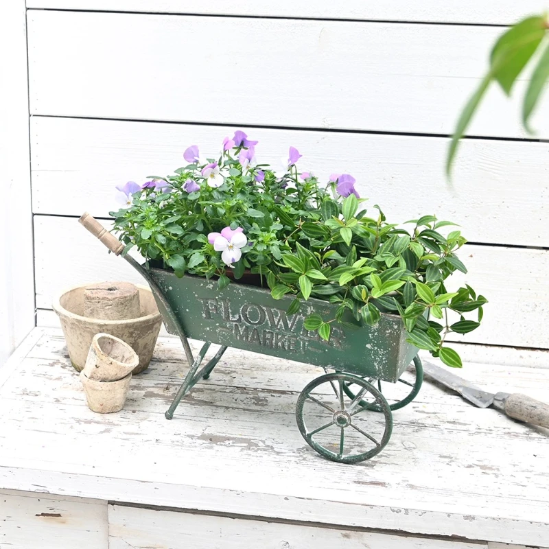 

Vintage Wrought Iron Handcart Planter Unique Garden Storage Flower Pot Outdoor Decorative Ornament Courtyard Patio Yard Decor