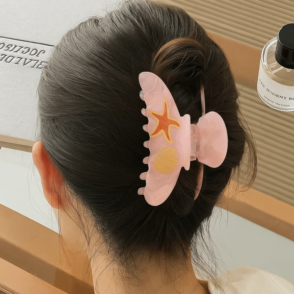 

Sweet Ocean Animal Hair Clip Korean Style Acetic Acid Shell Hair Claw High Ponytail Clip Hair Accessories Geometry Shark Clip