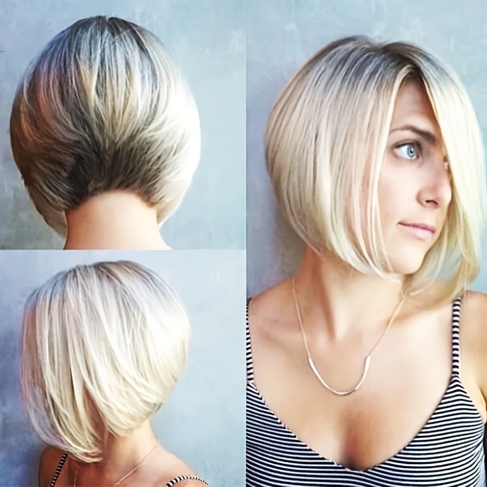 Women's bob full wig, khaki gradient synthetic fiber wig suitable for wearing as a wig accessory on various occasions