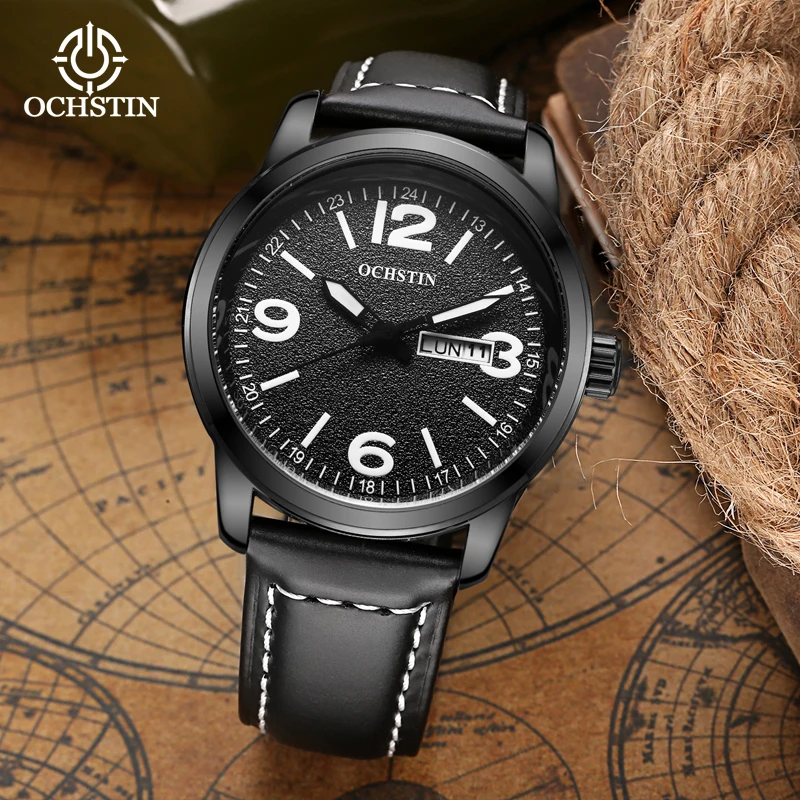 OCHSTIN 2026 Men Watches Waterproof Top Brand Luxury Leather Casual Sports Quartz Wristwatch Military Man Watch For Men Relogio