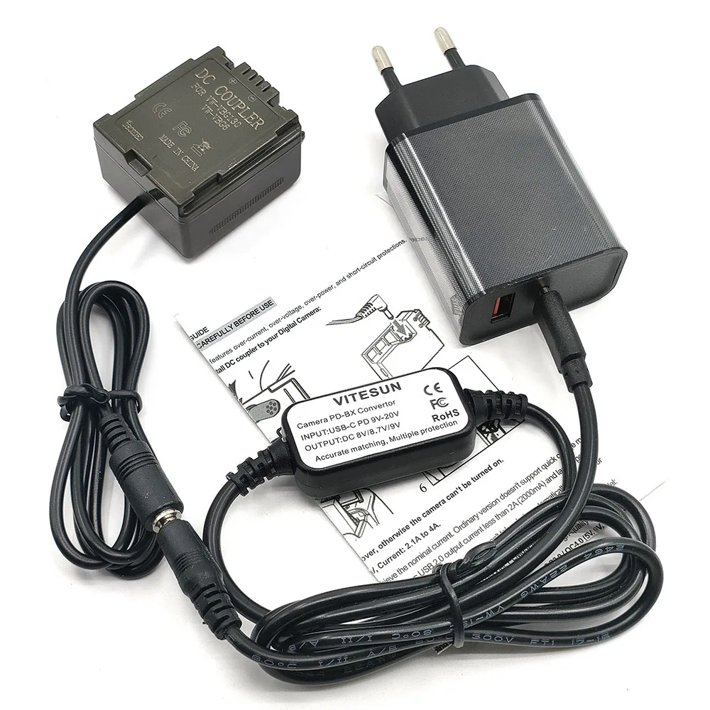 PD Charger USB C Adapter Power Cable+VW-VBG130 VBG6 Dummy Battery for Panasonic HS20 H29 HS9 H48 H40 H41 H60 H68 H80 H288 Camera