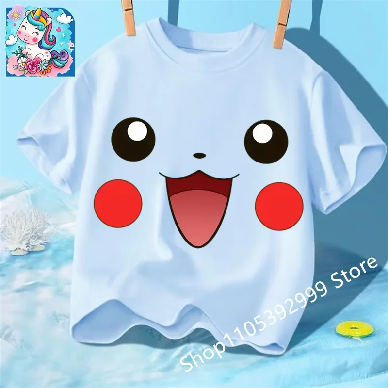 Summer Anime Pokémon Cosplay T-Shirt Short Sleeve Tops Casual Loose Retro T-Shirt Men Women Kids Family Matching Outfits