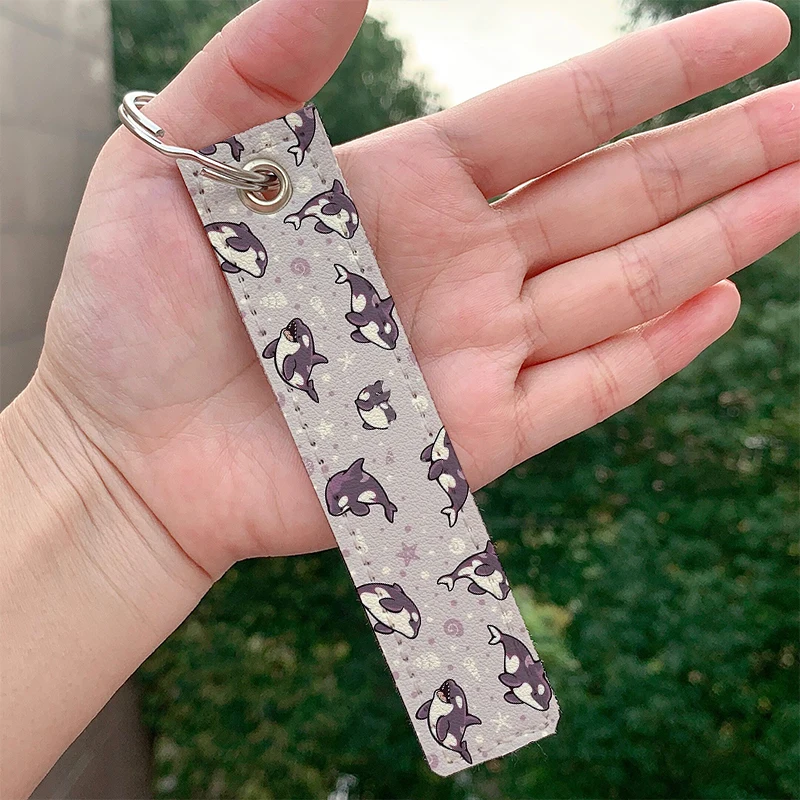Jelly Bean Orcas Leather Keychain Strap Compact Keyrings Hanging Holder Bag Car Wallet Trinket Keychain Hanging Decoration