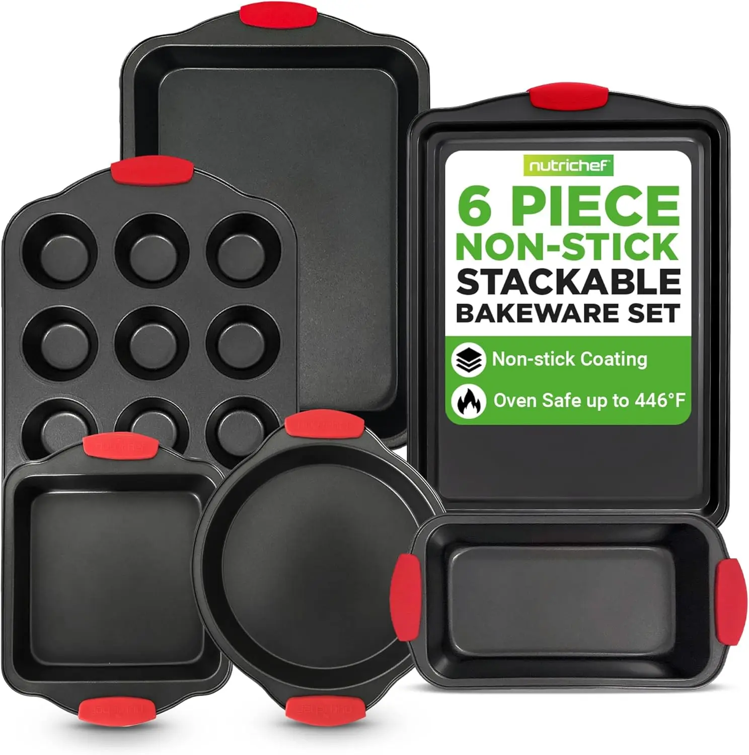

6-Piece Nonstick Baking Pans Set – Carbon Steel, Oven Safe to 450°F, Includes Cookie Sheet & Muffin Tin