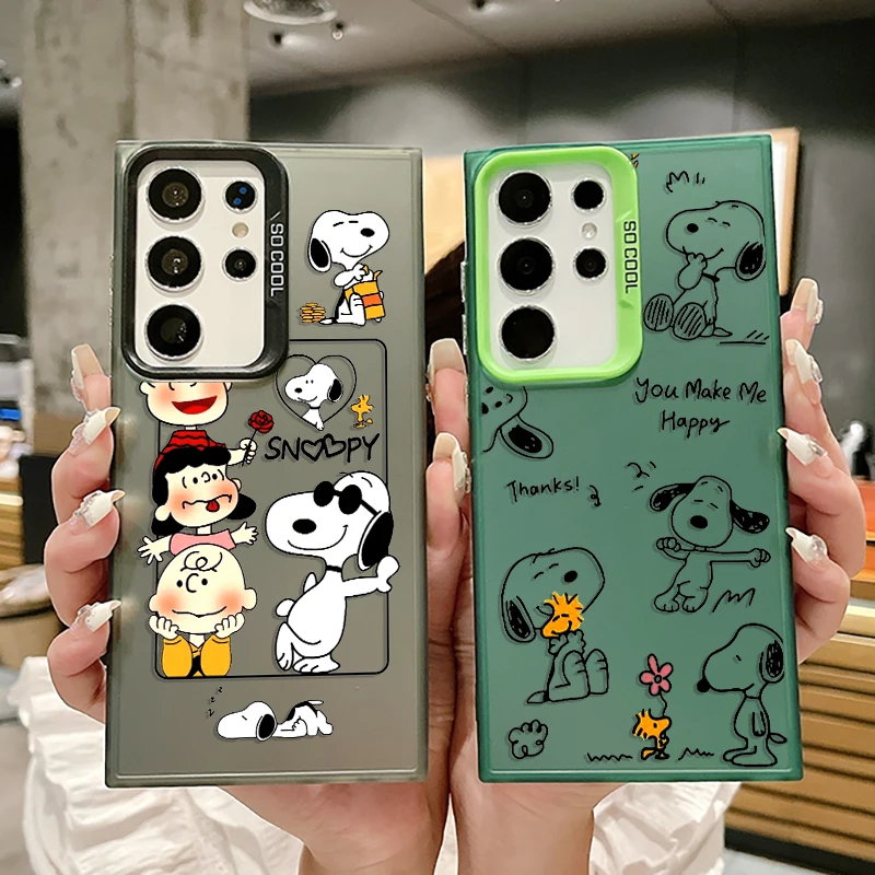Симпатичный мультяшный S-Snoopy для Samsung Galaxy S24 S23 S22 S2 S20 Note 20 FE Ultra Plus красочный серебристый ударопрочный чехол для телефона Coque