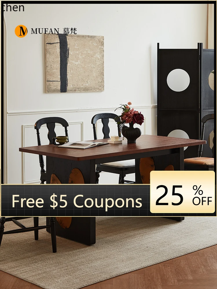 

retro dining table solid wood long dining table household medieval living room island dining table