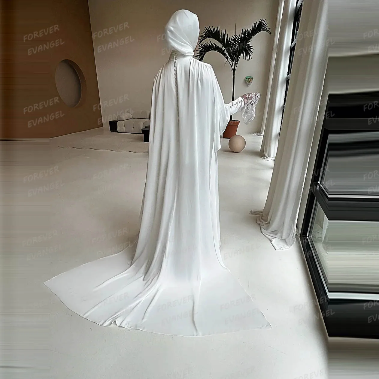Simple Wedding Dresses Elegant A Line Shawl Woman's Formal Long Sleeve Bride Gowns Sweep Train Satin Customized Vestido De Novia image 3